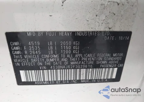 2015 Subaru Legacy 2.5I Limited из США, поврежденный, VIN 4S3BNAJ62F3029610